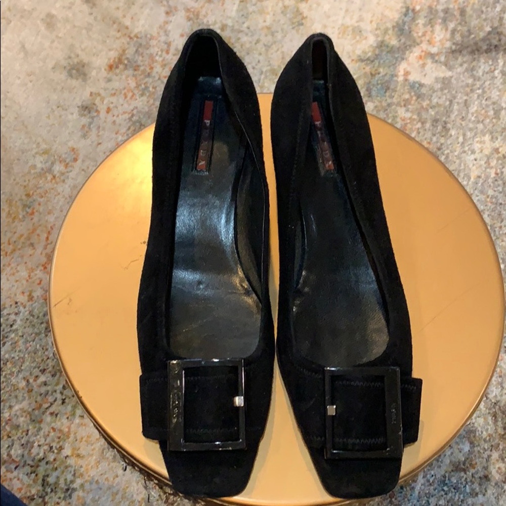 Prada black suede kitten heel